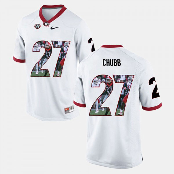 Men's #27 Nick Chubb Georgia Bulldogs Player Pictorial For Jersey - White